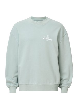 Mintgroene sweatshirt met een ronde hals, ribgebreide manchetten en zoom. Voorzien van een wit logo dat op de voorkant gedrukt is. Zachte katoenen stof.