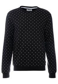 Svart hoodie med vitt droppmönster, rund halsringning, långa ärmar samt ribbad mudd och nederdel. Mjukt bomullsmaterial.