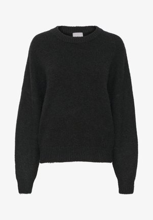 Mustat, oversize neulepaita, jossa on pyöreä kaula-aukko, pitkät hihat ja resorireunat hihoissa ja helmassa. Valmistettu pörröisestä kankaan tekstuurista.