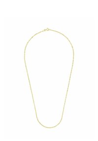 Collana tono oro con design a catena intrecciata, materiale leggero, texture liscia e chiusura a scatto sicura.