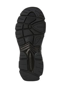 Melnas sporta apavu zole ar dziļām rievām un noapaļotiem rakstiem saķerei, ar gludu centrālo daļu un teksturētām akcentiem.