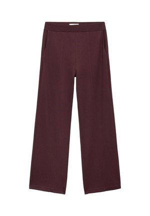 Pantaloni a gamba larga bordeaux con vita piatta, due tasche laterali e una finitura in tessuto liscia e leggermente testurizzata.