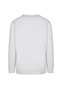 Langärmliges weißes Baumwoll-T-Shirt mit rundem Halsausschnitt und geradem Schnitt. Verfügt über gerippte Bündchen und einen schlichten Rücken ohne Verzierungen.