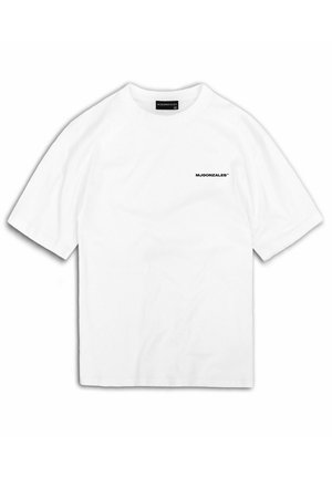 T-shirt bianco a maniche corte in cotone con taglio dritto. Presenta un piccolo logo nero sulla zona sinistra del petto.