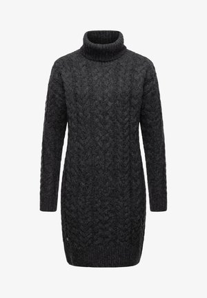 Pull à col roulé en maille torsadée gris foncé, doté de manches longues, d'un motif texturé et d'une coupe décontractée, fabriqué à partir d'un mélange de laine douce.