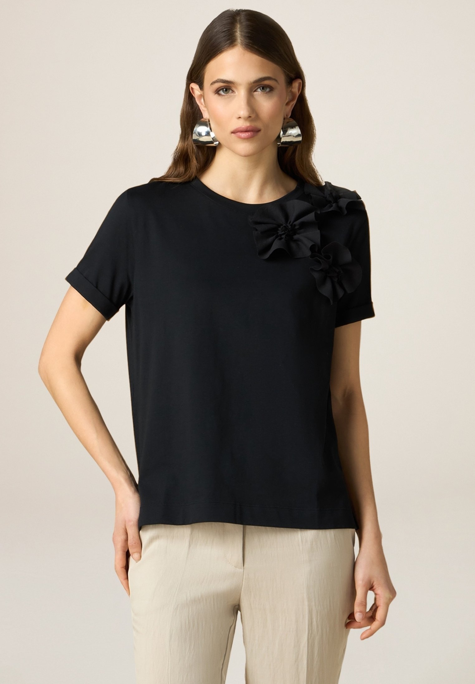 Oltre CON FIORI APPLICATI T-Shirt print nero/schwarz