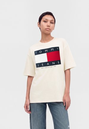 Tommy Jeans, FLAG TEE  - T-shirt imprimé - off white