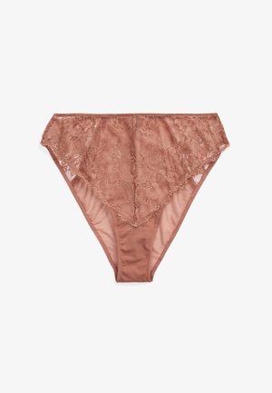 Ruske pitsi- ja verkkohousut, joissa on kukkakuosiset etupaneelit, sileä vyötärönauha ja kontrastivärinen takapaneeli.