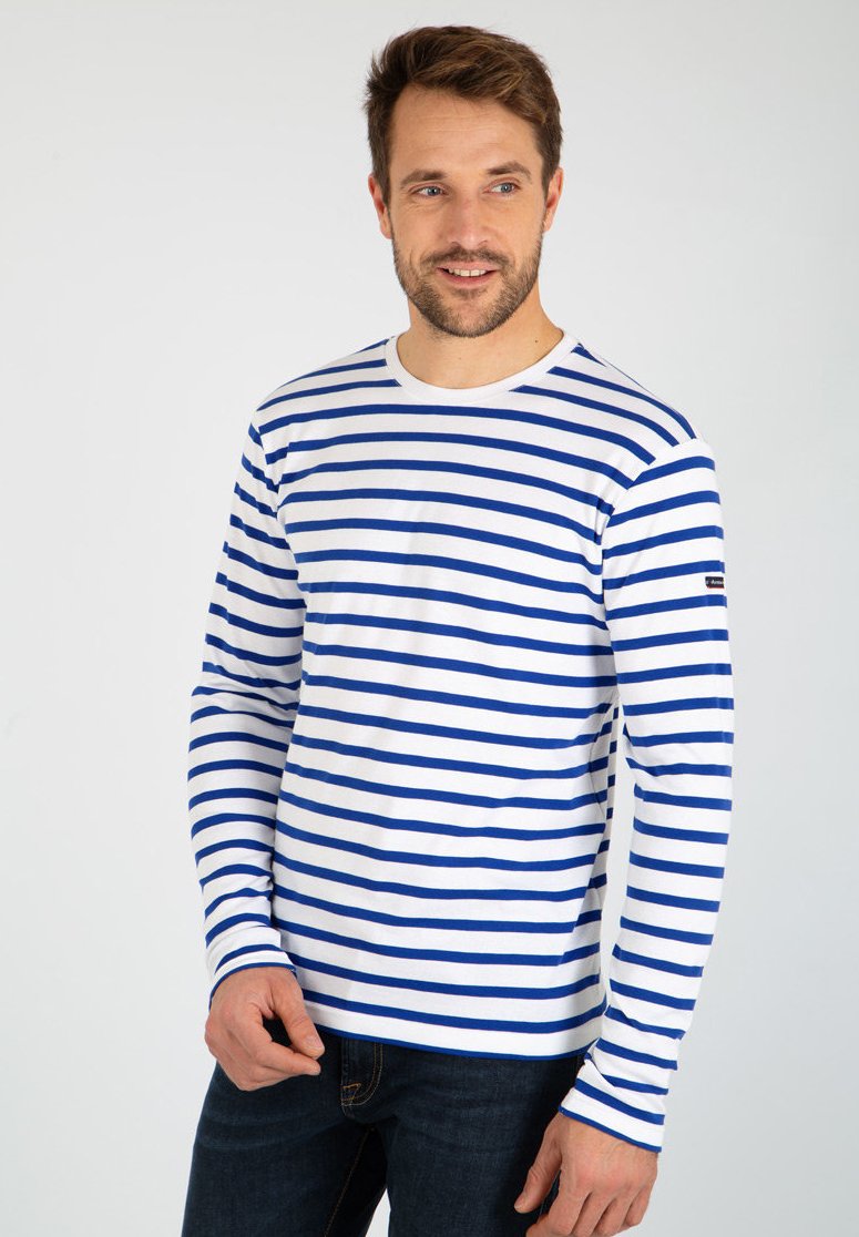 Tee Shirt Marinière Armor Lux - Rayé Bleu Et Rouge Sur Blanc, Taille 0 (34/36) - Occasion Très Bon état