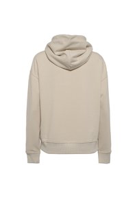 Felpa beige con vestibilità rilassata, dotata di un ampio cappuccio e polsini a costine. Tessuto morbido e senza motivi o grafiche visibili.