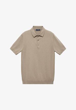 Polo shirt beige a maniche corte realizzato in un morbido mix di cotone, con patta a tre bottoncini e colletto a coste. Texture liscia, design casual.