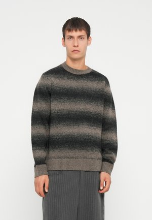 Megzta šviesa tamsiai pilkos spalvos su šviesesnėmis horizontaliomis juostelėmis, su įaudžiamu apvaliu kaklu ir rankogaliais. Pagaminta iš minkštos, tekstūruotos medžiagos.