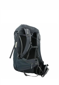 Zaino nero con spallacci e pannello posteriore imbottiti, numerosi scomparti, dettagli in rete e spallacci regolabili per il comfort.