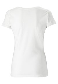 Short-sleeve, round-neck t-shirt in solid white cotton, featuring a smooth texture and a classic, fitted shape. No graphics or patterns.