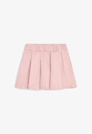 Jupe plissée rose clair avec taille élastique, présentée à plat sur fond blanc.
