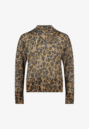 Trui met luipaardprint, lange mouwen, hoge halslijn en geribbelde zoom. Gemaakt van een zachte, gestructureerde stof in tinten bruin en zwart.
