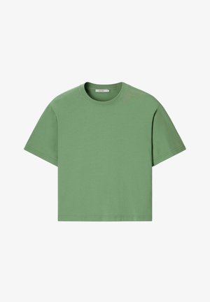 Short-sleeve green cropped cotton T-shirt with round neckline and regular fit.