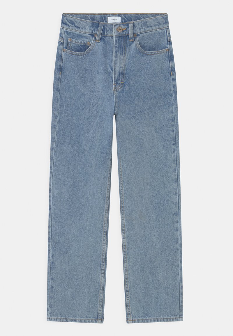 Lys blå denim jeans med høj talje og lige ben. Har fem lommer, lukning med knap og dobbeltstikninger.