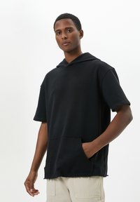 Koton KANGAROO POCKET DETAIL LOOSE FIT SHORT SLEEVE HOODED - T-shirts print - black