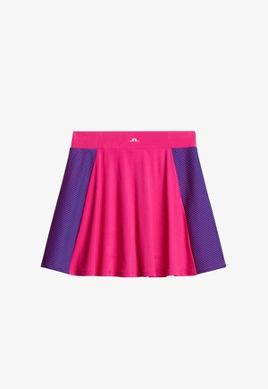 Rok met een effen roze lijf en paarse zijpanelen met diagonale strepen. Rekbare tailleband voor comfort, ontworpen voor actieve kleding.