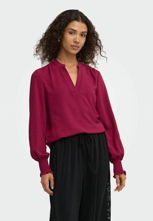 ONLY, ONLMETTE V-NECK LS SMOCK TOP NOOS WVN - Blouse - rumba red