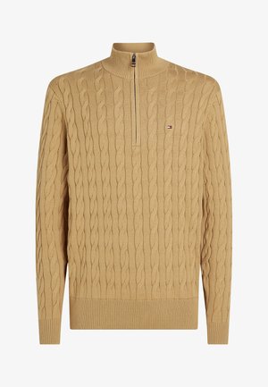 Tommy Hilfiger, CLASSIC CABLE ZIP MOCK ELEVATED ESSENTIALS - Strickpullover - safari canvas