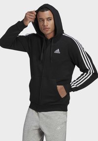 adidas Performance - ESSENTIALS 3 STRIPES FULL ZIP - Felpa con zip - black Immagine in miniatura 1