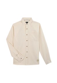 Lange mouwen, lichtbeige shirt van een textuurstof, met knopen aan de voorkant, een standaardkraag, één borstzak en een logo-label aan de zoom.