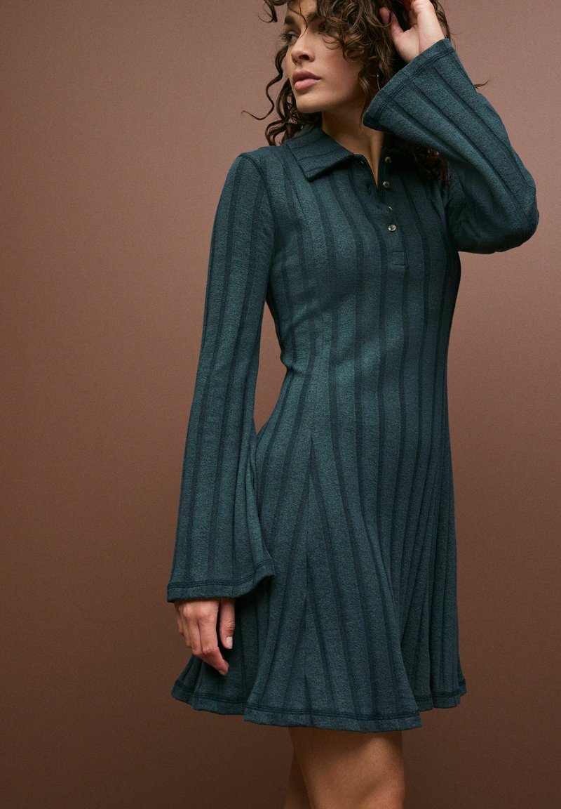 Next COLLARED LONG SLEEVE MINI - REGULAR FIT - Tričkové šaty - petrol blue