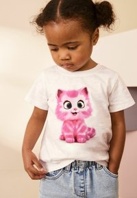 Next SHORT SLEEVE REGULAR FIT - Triko s potiskem - white pink cat