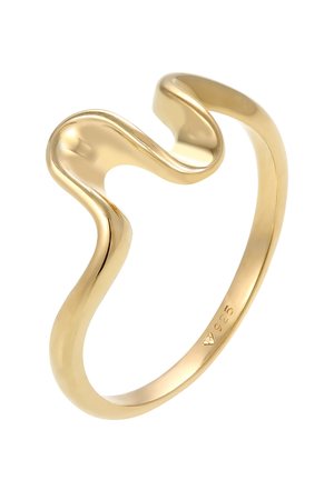Gold ring with a wavy design, featuring a smooth, shiny surface. Marked with "925" for sterling silver content on the inner band.