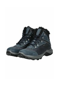 Scarponi da trekking blu navy realizzati in pelle e materiale sintetico. Collo foderato in pelliccia, punta rinforzata e suola in gomma testurizzata per una migliore aderenza.