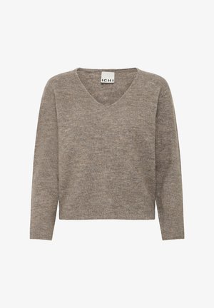 Brazs v-veida džemperis ar garām piedurknēm. Mīksta, teksturēta auduma ar brīvu piegriezumu un vienkāršu dizainu. Uz birkas ir uzraksts "ICHI" pie kakla.