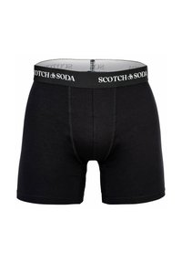 Schwarze Boxershorts aus weichem Stoff mit einem breiten elastischen Bund, der das Logo "SCOTCH & SODA" in weiß trägt. Maßgeschneiderte Passform mit gesteppten Details.