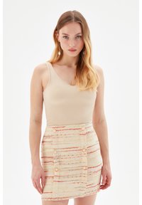 adL ROBYN FRONT BUTTONED - Mini skirts  - striped beige