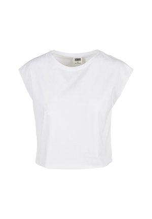 Hvit kortermet ermløs T-skjorte med brede skuldre og rund hals, merket XS fra merket Urban Classics.