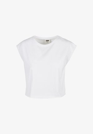 Hvit kortermet ermløs T-skjorte med brede skuldre og rund hals, merket XS fra merket Urban Classics.