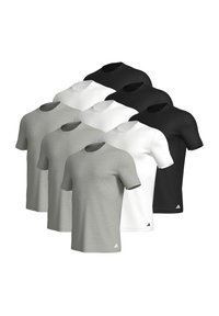 Set aus acht Kurzarm-T-Shirts in Grau, Weiß und Schwarz. Mit Rundhalsausschnitt, weichem Baumwoll-Material und kleinem Logodetail am Saum.