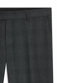Grijze geruite broek van textuurstof, met een vlakke voorkant, twee zijzakken en een op maat gemaakte pasvorm voor een gestructureerd silhouet.