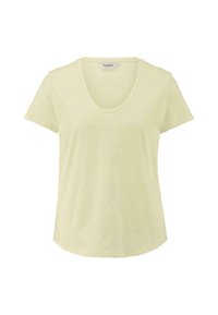 Helles gelbes Kurzarm-T-Shirt mit weitem Rundhalsausschnitt. Weicher, strukturierten Stoff mit lockerer Passform und abgerundetem Saum.