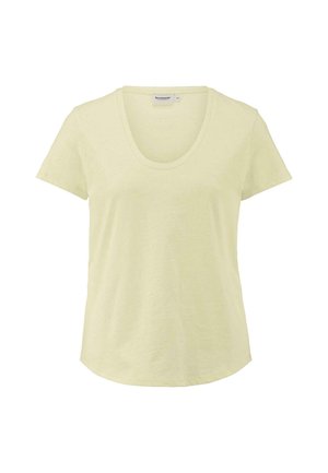 Lichtgele t-shirt met korte mouwen en een ronde hals. Zachte, gestructureerde stof met een losse pasvorm en een ronde zoom.