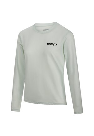 Light green long-sleeve shirt made of breathable fabric, featuring a crew neck and a black "CEP" logo on the left side of the chest.
