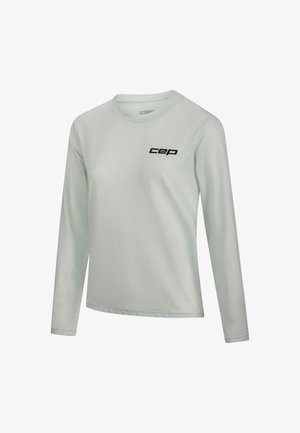 Light green long-sleeve shirt made of breathable fabric, featuring a crew neck and a black "CEP" logo on the left side of the chest.