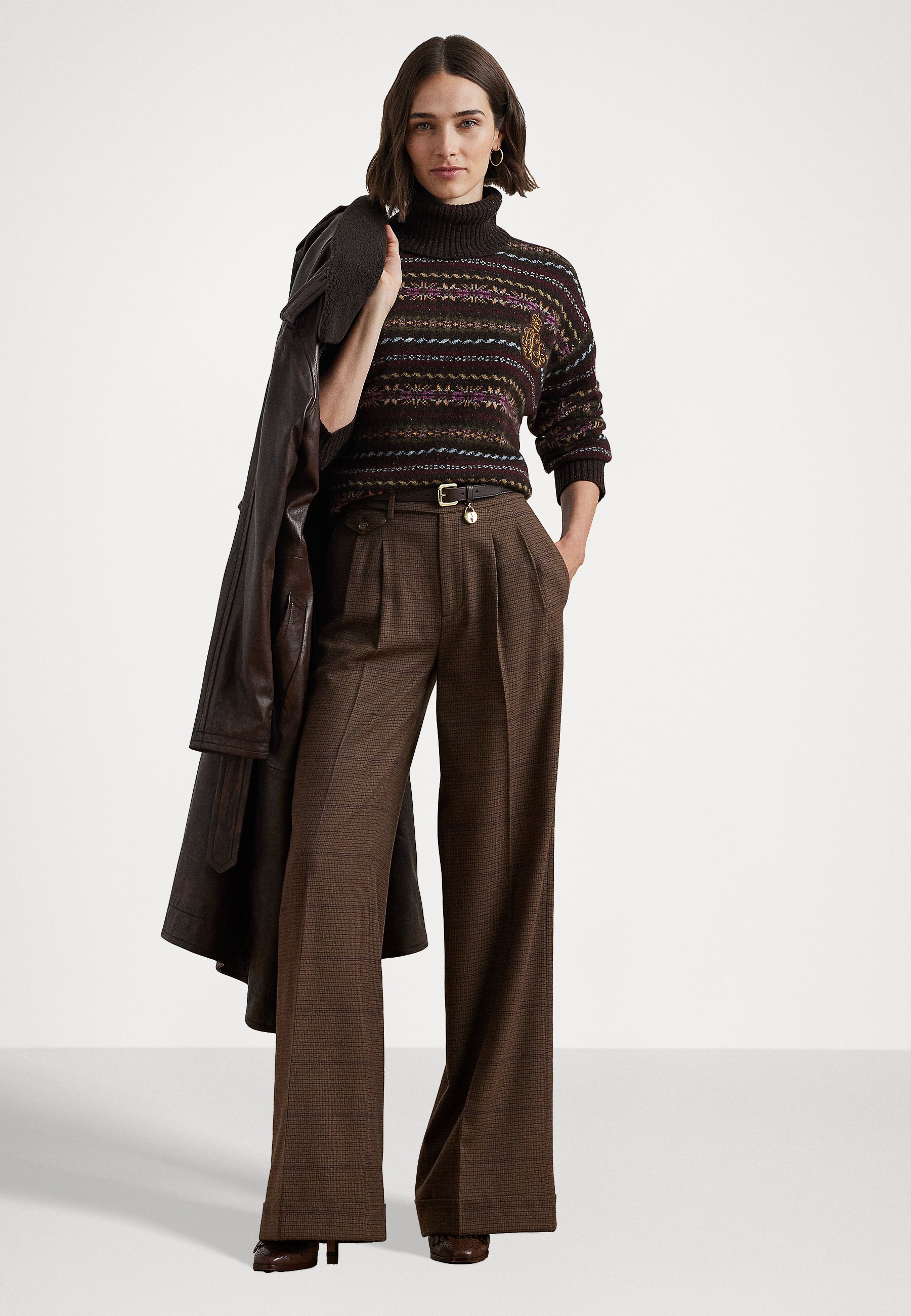 Lauren Ralph Lauren CHECKED PLEATED WOOL WIDE-LEG PANT - Trousers