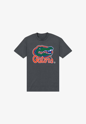 Dunkelgraues T-Shirt mit buntem Alligator-Kopf-Logo und dem Wort "Gators" in Orange und Weiß vorne in der Mitte.