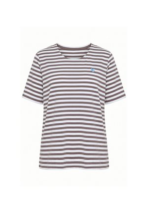 Ulla Popken, STRIPED DROPPED SHOULDER TEE - T-shirt print - dark taupe