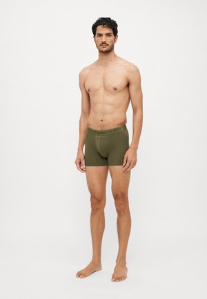 Oliivrohelised puuvillased bokserid pehme vöökohaga, millel on kiri "POLO RALPH LAUREN" vastavas värvitoonis, sile tekstuur.