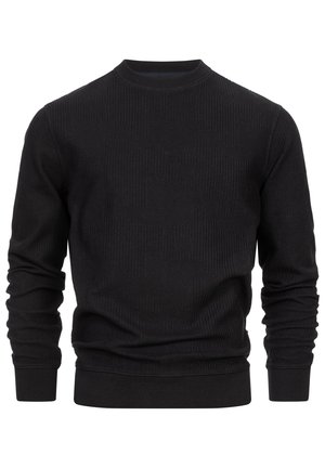 Maglione nero lavorato a maglia con colletto rotondo, caratterizzato da un motivo testurizzato, maniche lunghe e polsini e orlo a costine. Realizzato in un tessuto morbido.