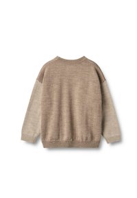 Maglione lavorato a maglia in beige e taupe chiaro. Texture morbida, scollatura rotonda e polsini a coste. Presenta maniche e colore del corpo a contrasto.