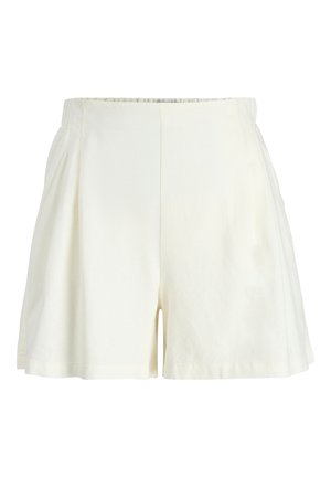 Hoch taillierte, locker sitzende Shorts in Creme mit dezenten Biesen an den Seiten und einem kleinen vorderen Mittelschlitz, aus leichtem Stoff gefertigt.